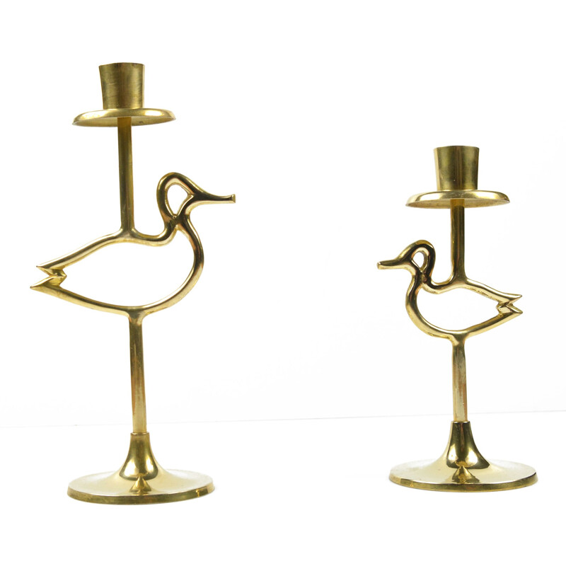 Pair of Scandinavian vintage brass candlesticks, Belgium
