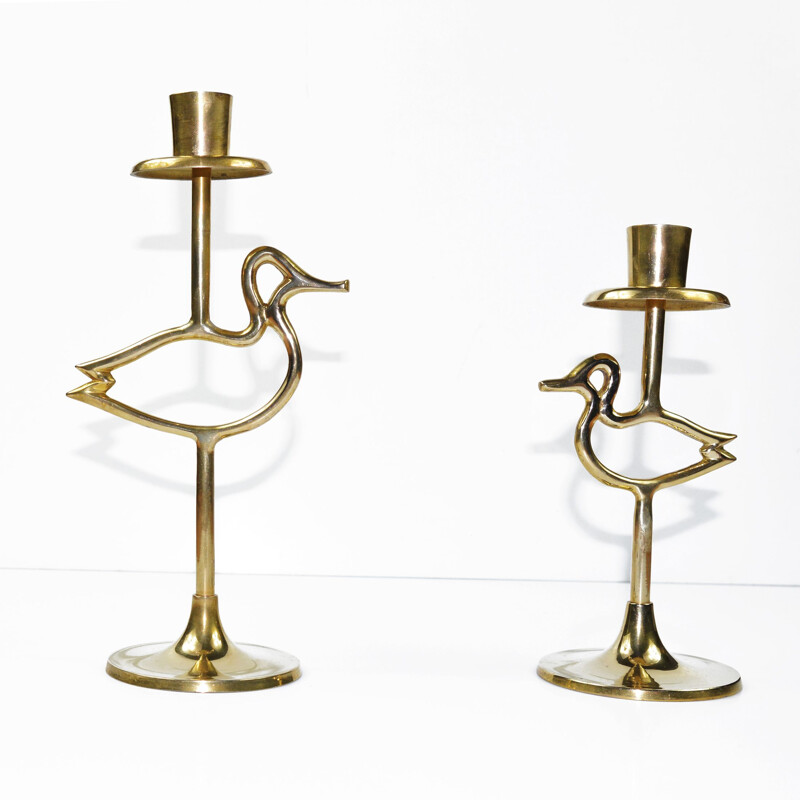 Pair of Scandinavian vintage brass candlesticks, Belgium