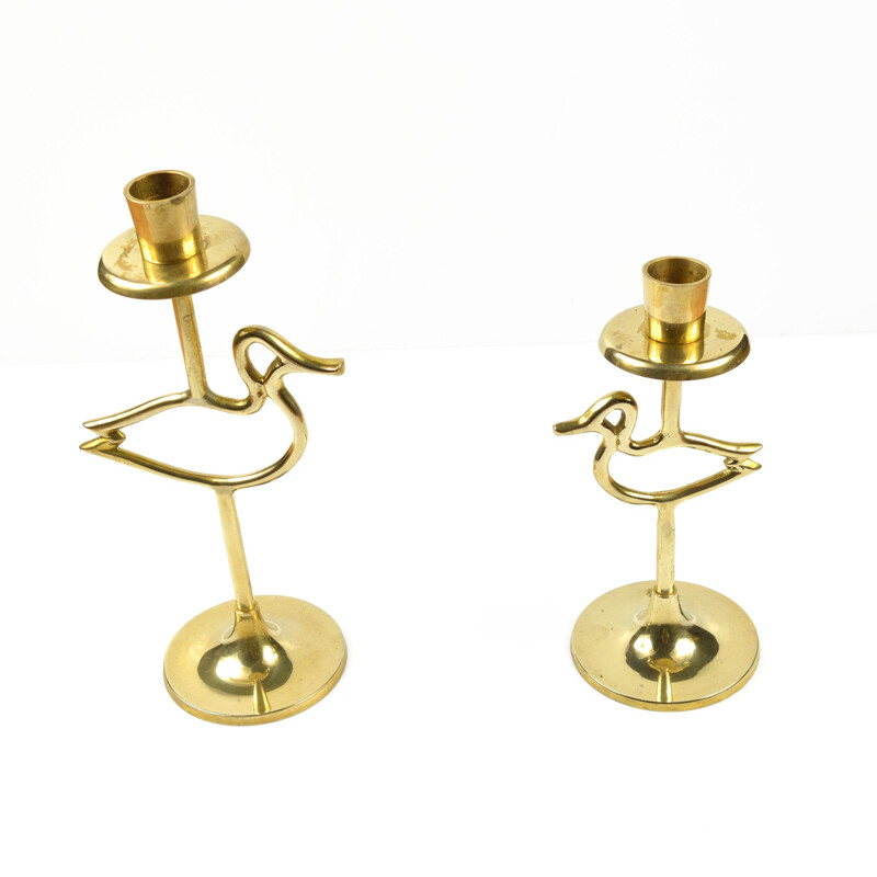 Pair of Scandinavian vintage brass candlesticks, Belgium