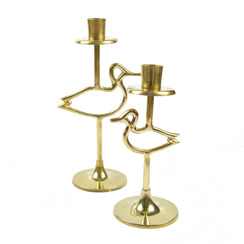 Pair of Scandinavian vintage brass candlesticks, Belgium