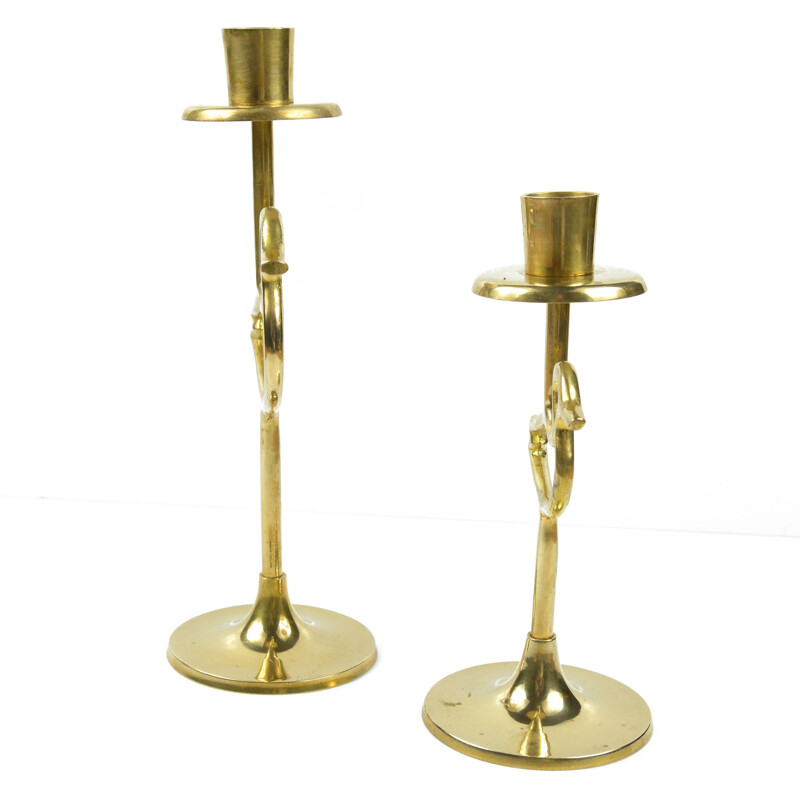 Pair of Scandinavian vintage brass candlesticks, Belgium