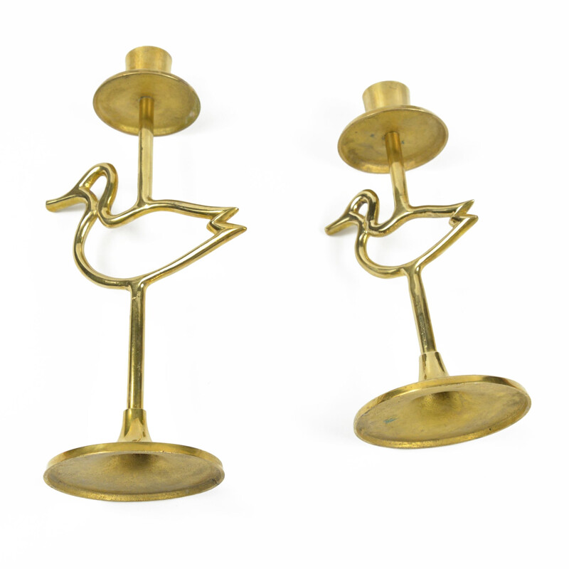 Pair of Scandinavian vintage brass candlesticks, Belgium