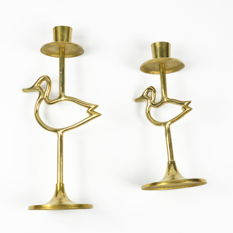 Pair of Scandinavian vintage brass candlesticks, Belgium