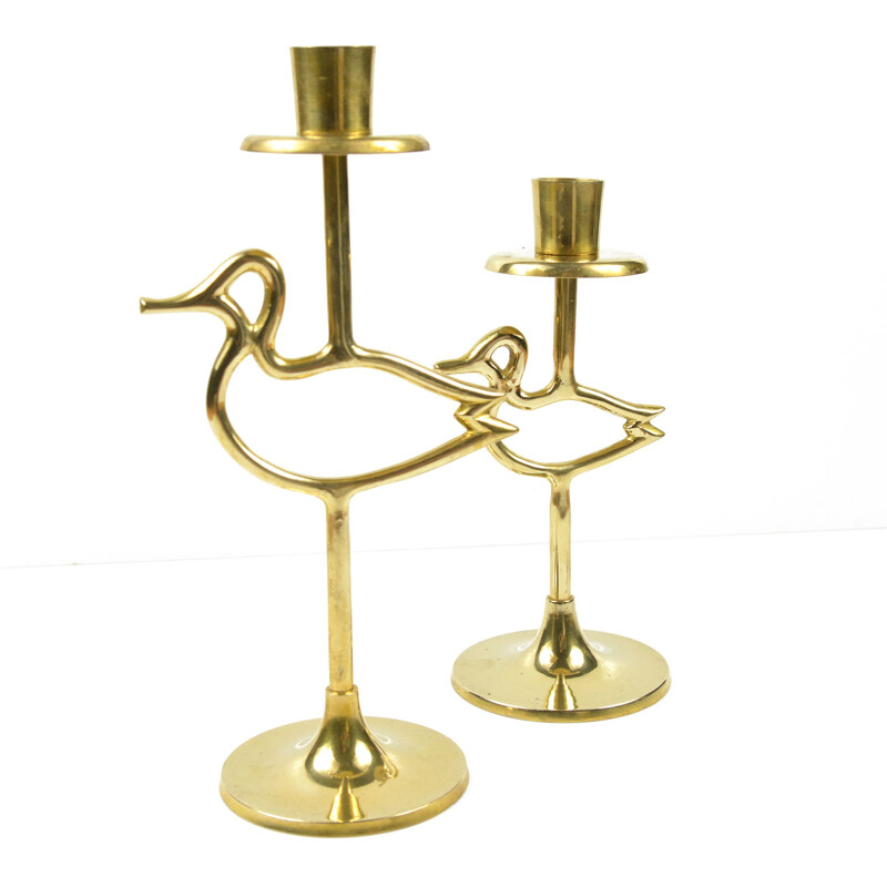 Pair of Scandinavian vintage brass candlesticks, Belgium