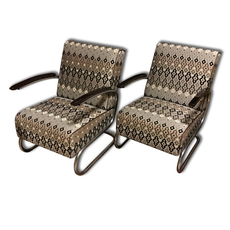 Pair of Mücke-Melder "Cantilever" armchairs in chromed steel - 1930s