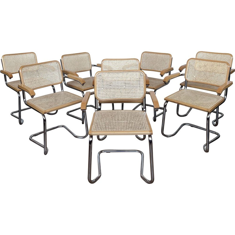 Set of 8 vintage B32 B64 chairs by Marcel Breuer, Italy 1970