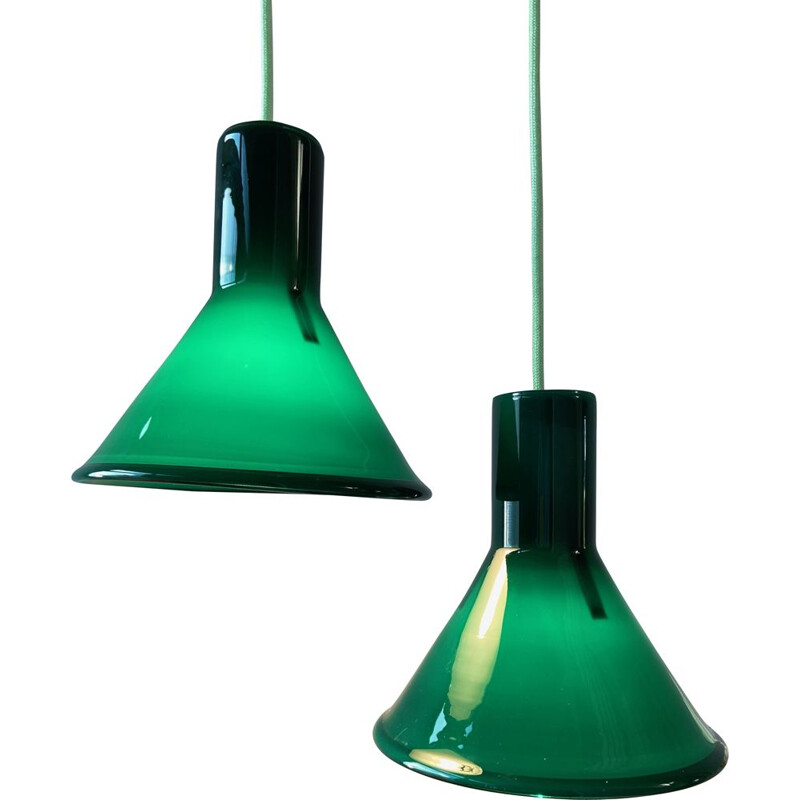 Vintage green P&T mini pendant lamp by Michael Bang for Holmegaard, Denmark 1970s