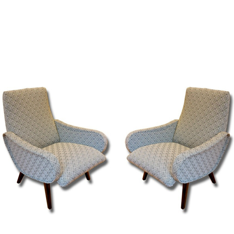 Pair of Mid century re-upholstered armchairs - 1960s
