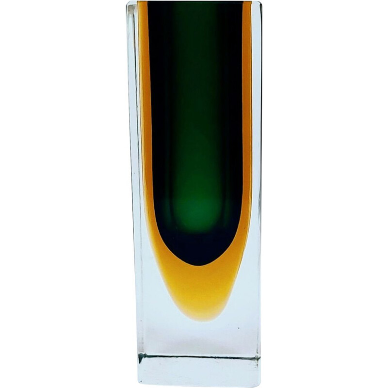 Vintage Sommerso Murano glass block vase by Flavio Poli for Alessandro Mandruzzato, Italy 1960s