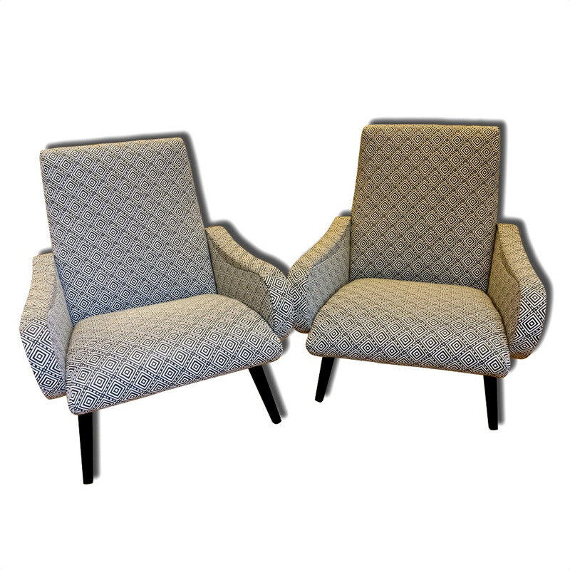 Pair of Mid century re-upholstered armchairs - 1960s