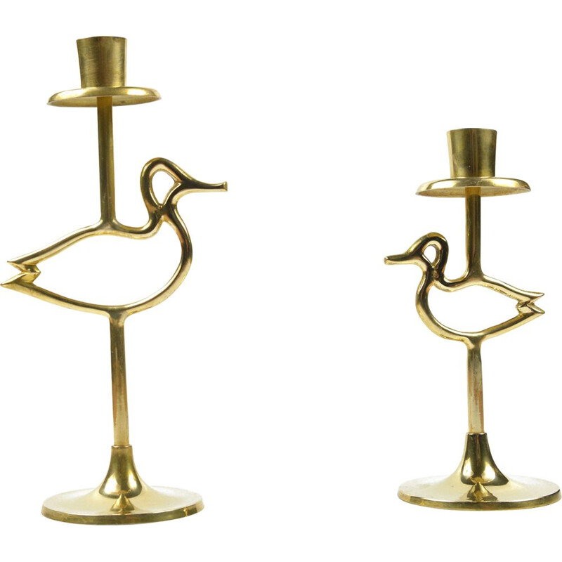 Pair of Scandinavian vintage brass candlesticks, Belgium