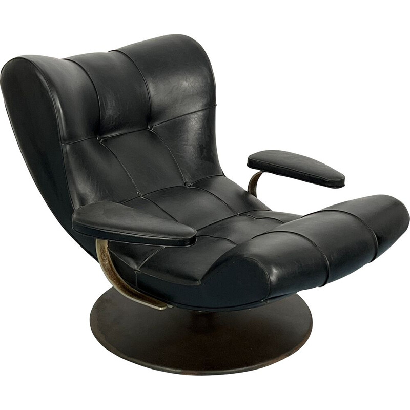 Vintage Italian black swivel armchair by Tecnisalotto, 1960