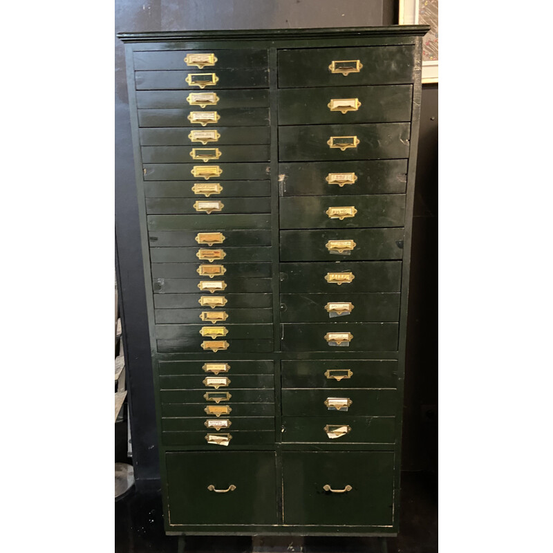 Vintage notary filing cabinet in green lacquered wood