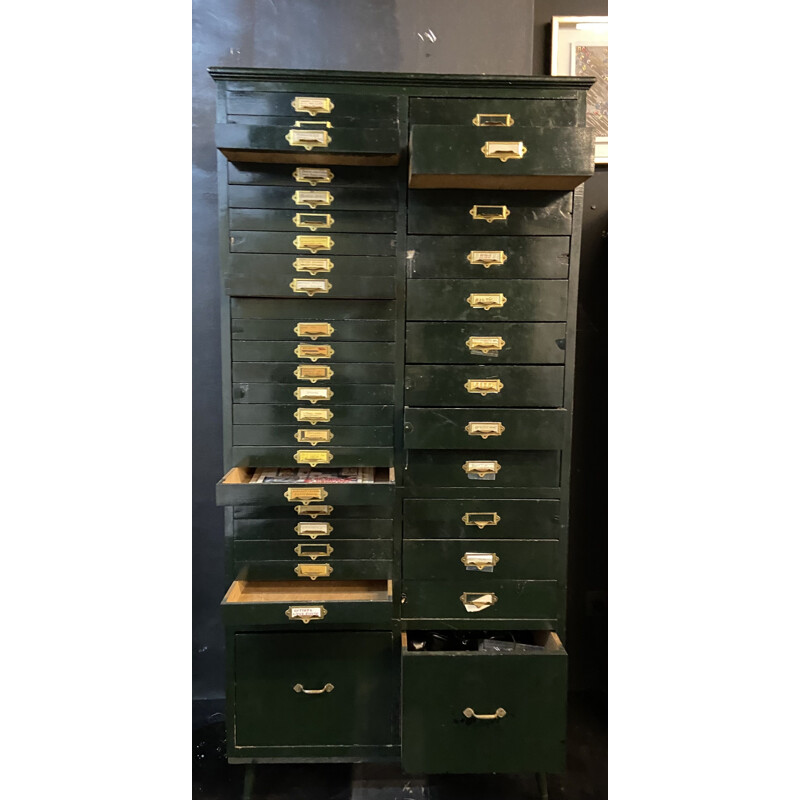 Classeur de notaire vintage en bois laqué vert