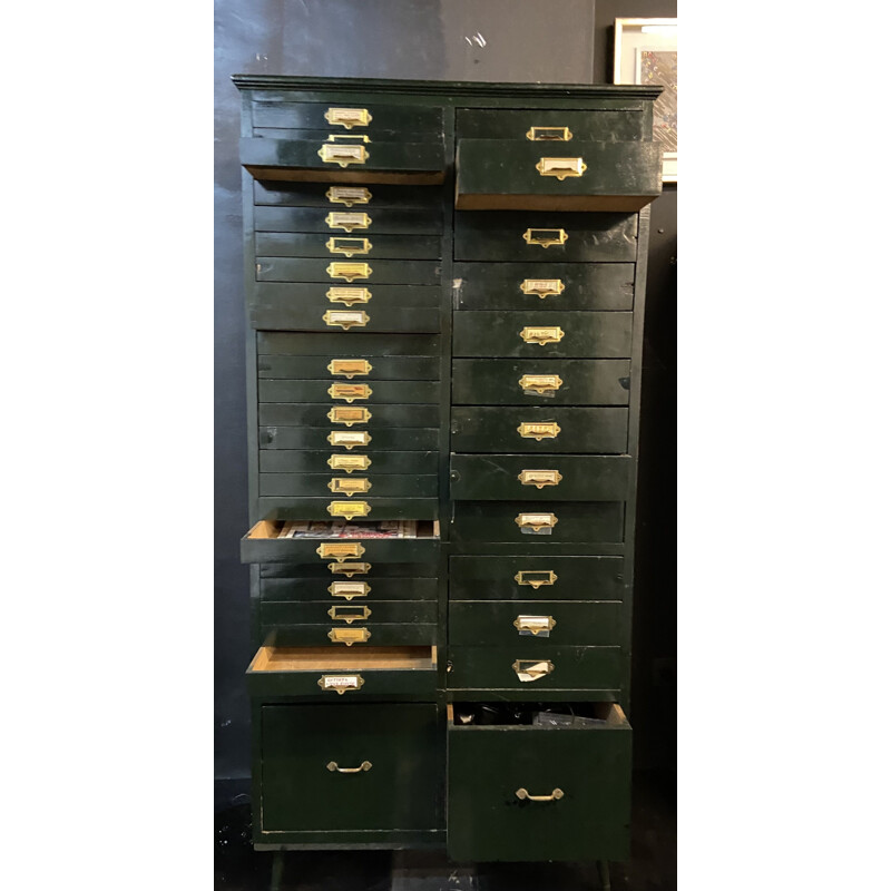 Vintage notary filing cabinet in green lacquered wood