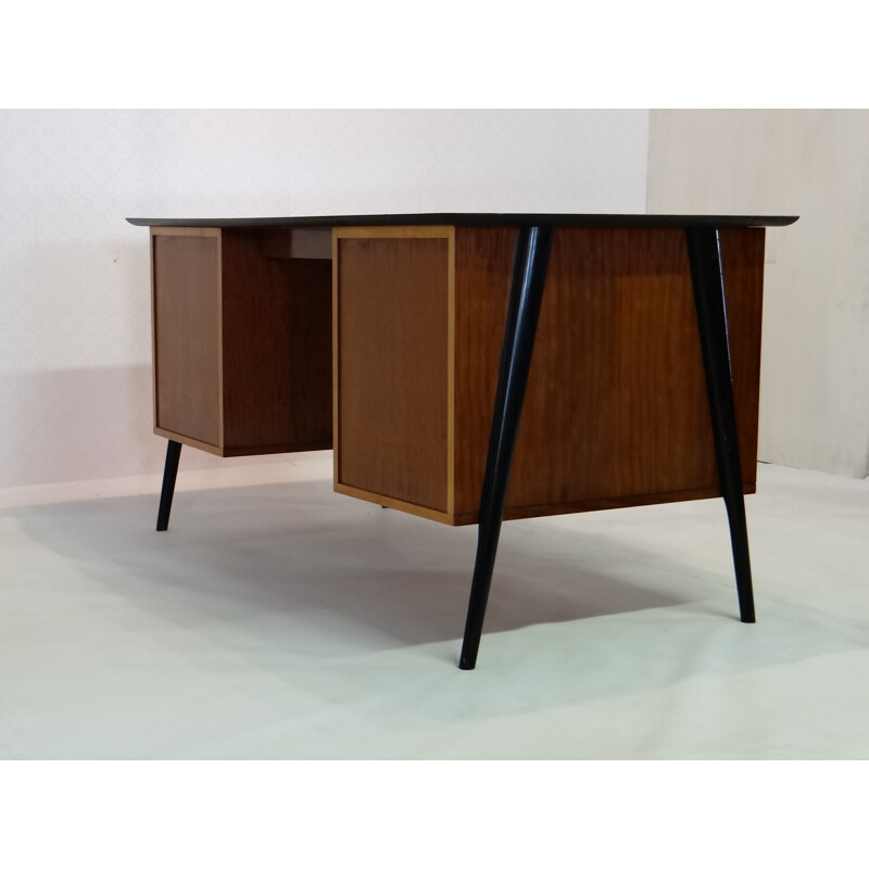 Belgian Belform desk in bubinga wood and brass, Alfred HENDRICKX - 1950s 