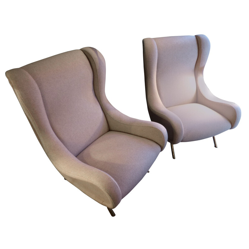 Pair of light beige "Senior" armchairs, Marco ZANUSO - 1951
