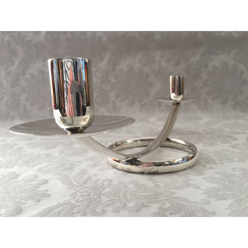 Vintage modernist candlestick with two arms, France
