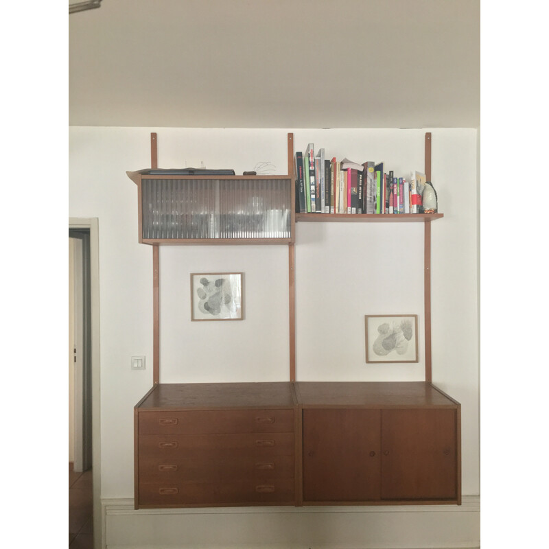 Mid century mural storage system in teak, Poul CADOVIUS - 1960s