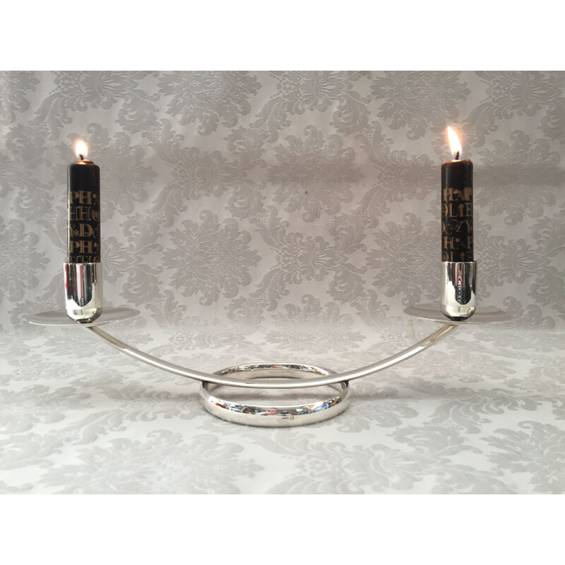 Vintage modernist candlestick with two arms, France