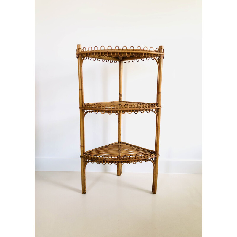 Vintage corner shelf in rattan by Franco Albini for Bonacina, Italy 1960