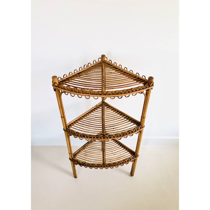 Vintage corner shelf in rattan by Franco Albini for Bonacina, Italy 1960