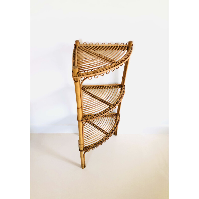 Vintage-Eckregal aus Rattan von Franco Albini für Bonacina, Italien 1960