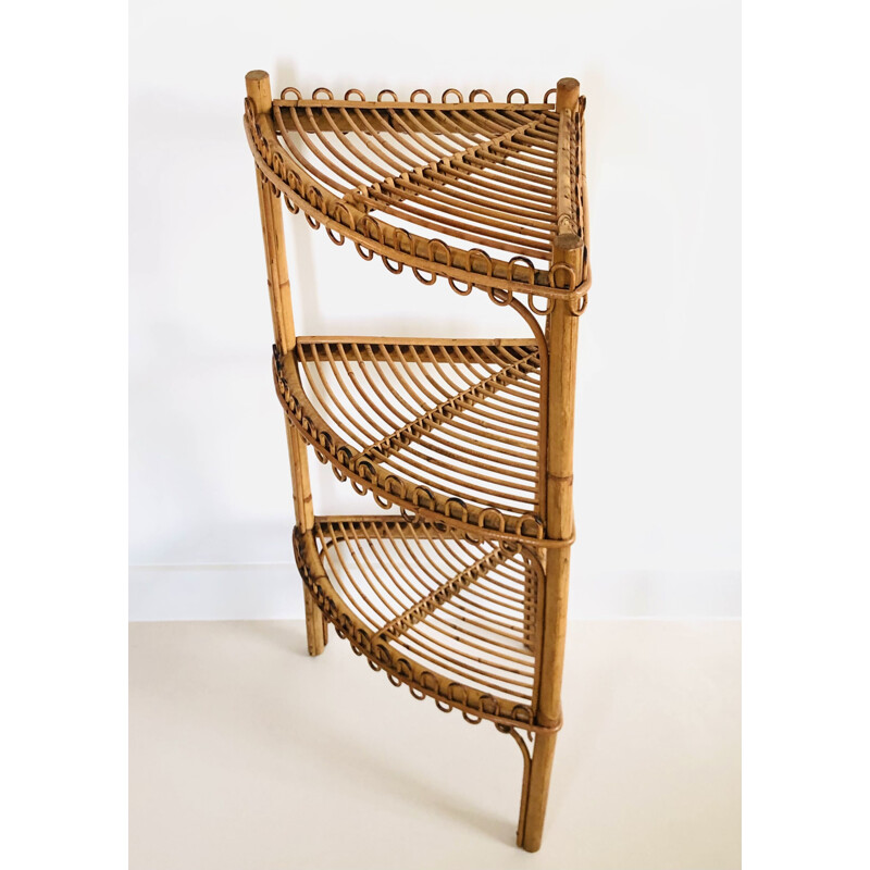 Vintage corner shelf in rattan by Franco Albini for Bonacina, Italy 1960