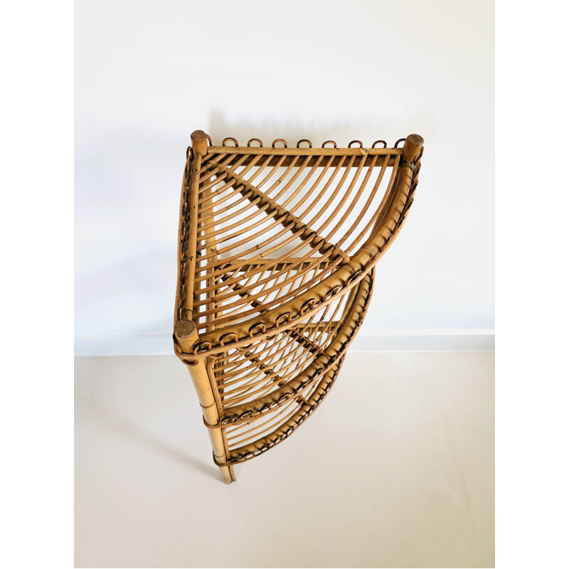 Vintage corner shelf in rattan by Franco Albini for Bonacina, Italy 1960