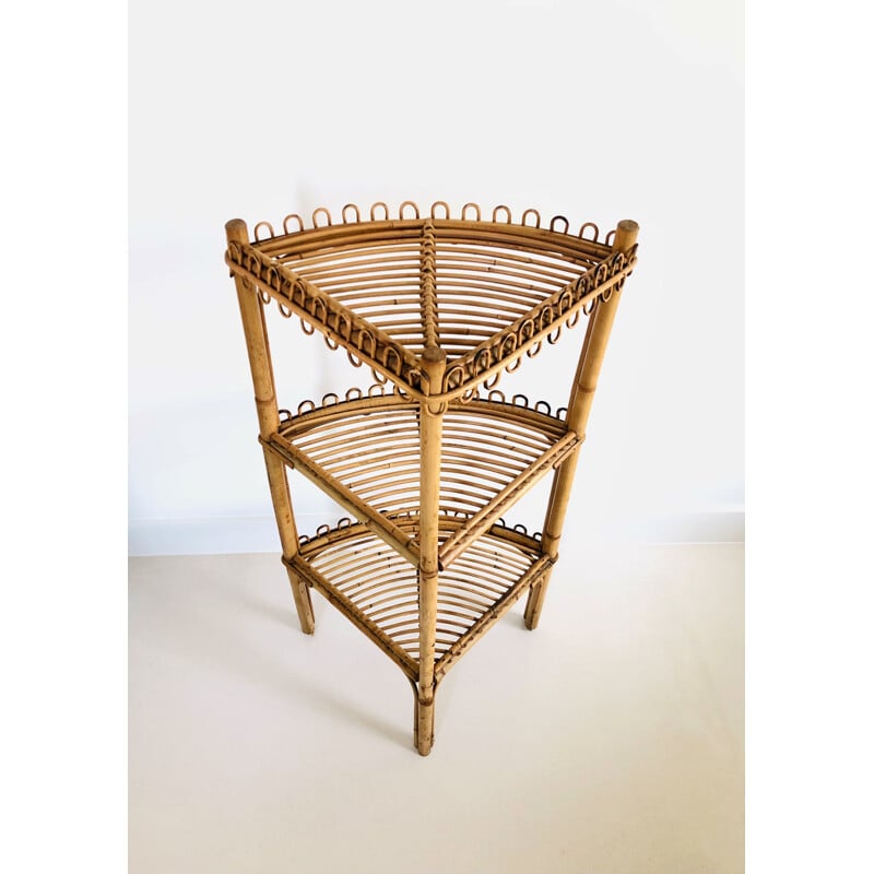 Mensola angolare vintage in rattan di Franco Albini per Bonacina, Italia 1960