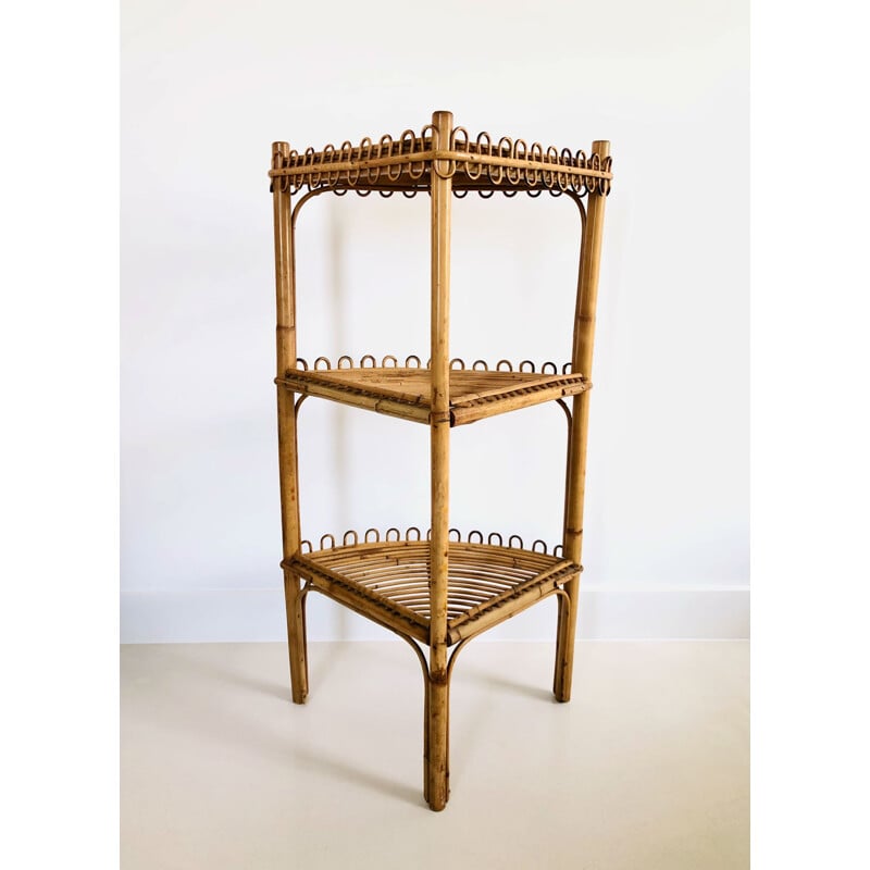 Etagère d'angle vintage en rotin de Franco Albini pour Bonacina, Italie 1960