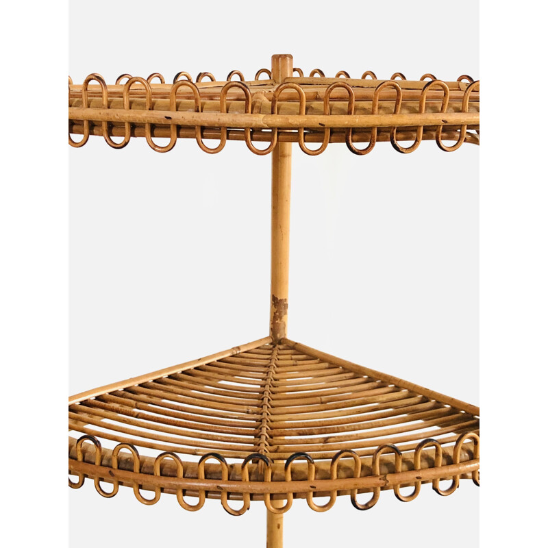 Vintage corner shelf in rattan by Franco Albini for Bonacina, Italy 1960