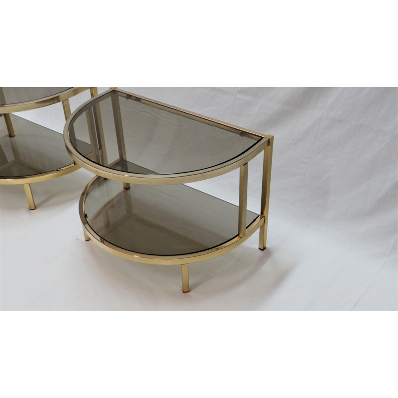 Pair of side tables in smoked glass and brass - 1970s