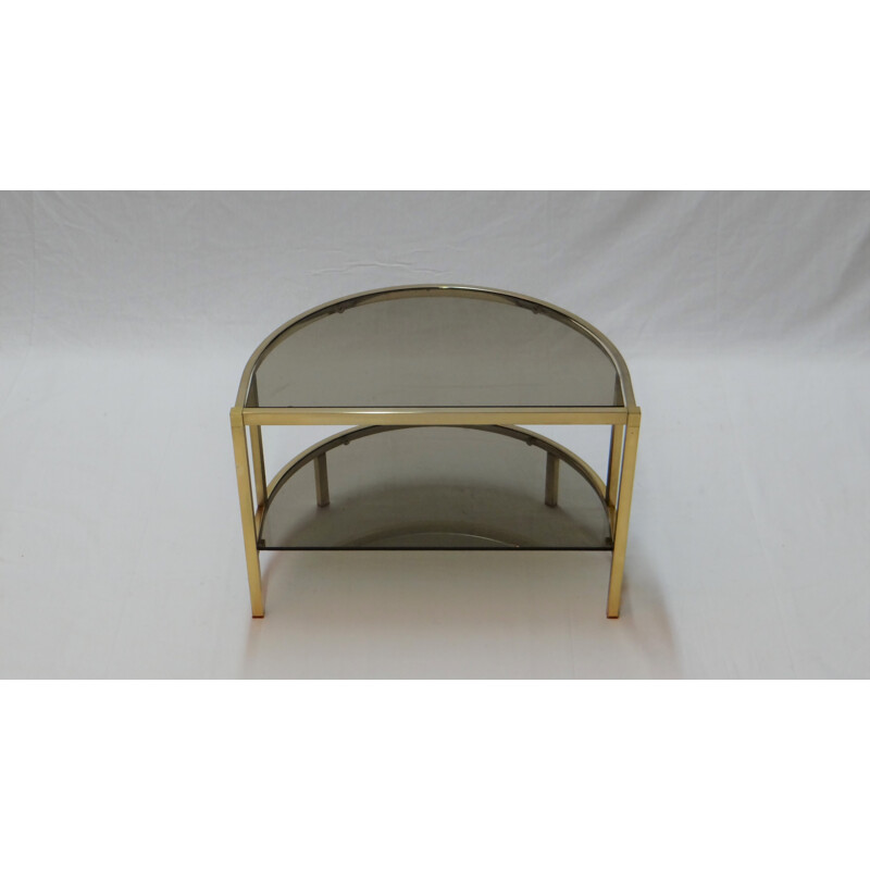 Pair of side tables in smoked glass and brass - 1970s
