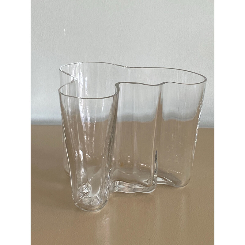 Vaso Savoy vintage in vetro trasparente 3030 di Alvar Aalto per Iittala, Finlandia