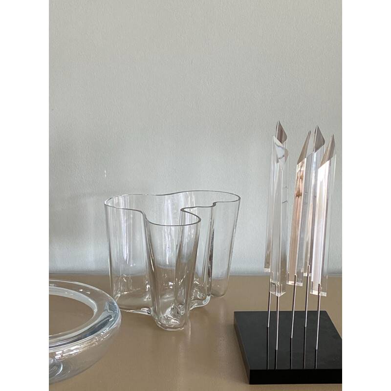 Vintage Savoy vase em vidro transparente 3030 por Alvar Aalto para Iittala, Finlândia