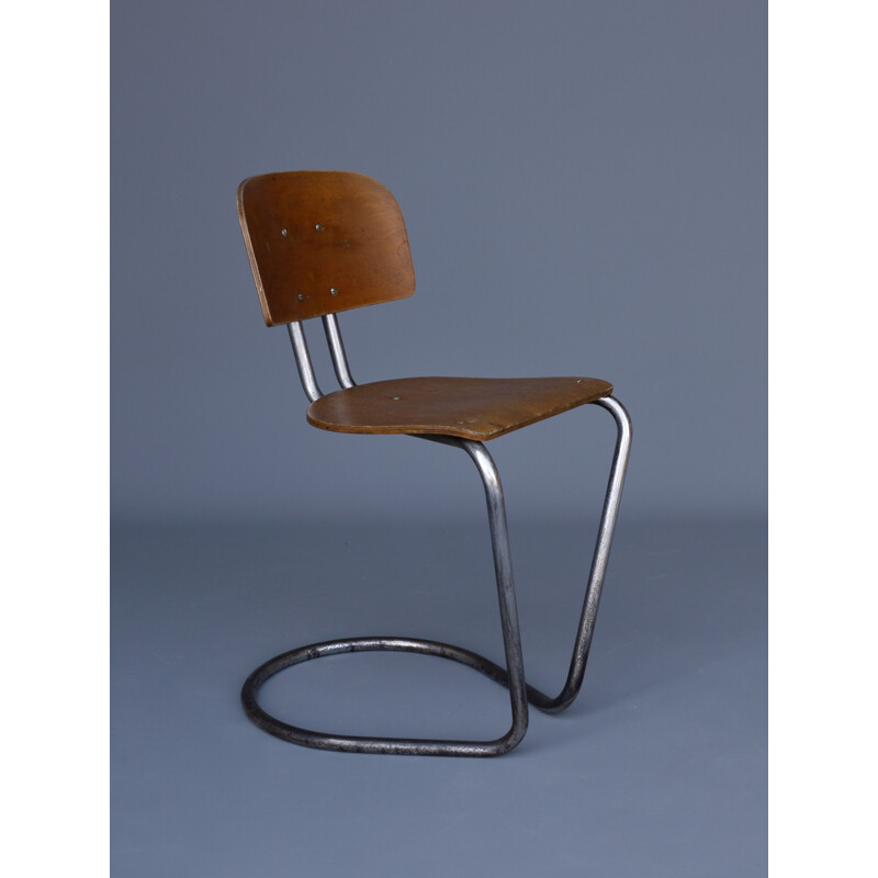 Modernist vintage tubular desk chair by Theo de Wit for Ems Overschie, 1930s