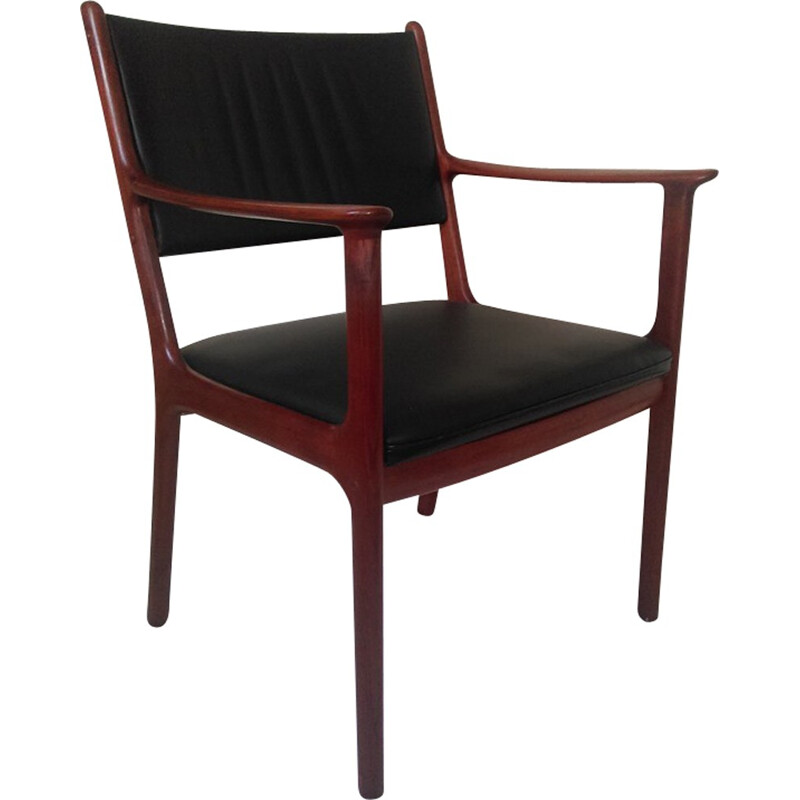 Jeppesen "P412" armchair in rosewood and black leather, Ole WANSCHER - 1960s