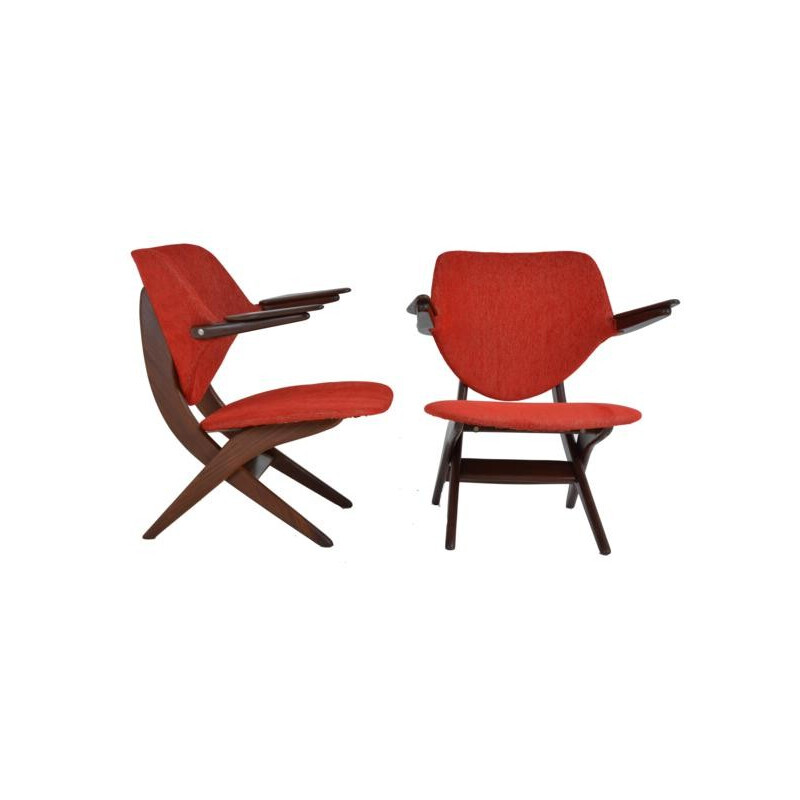 Paire de fauteuils "Pelican" en teck et tissus, Louis VAN TEEFELEN - 1960