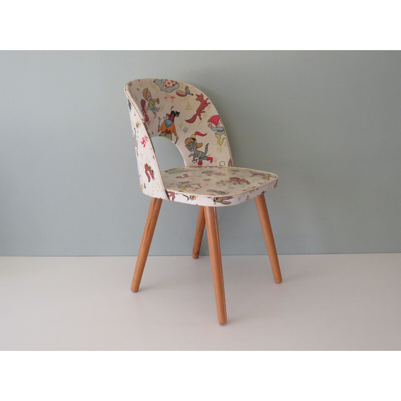 Vintage children's chair with fairytale skai upholstery, 1950s