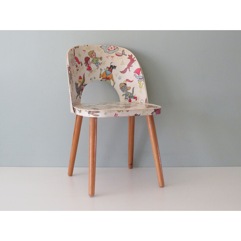 Vintage children's chair with fairytale skai upholstery, 1950s