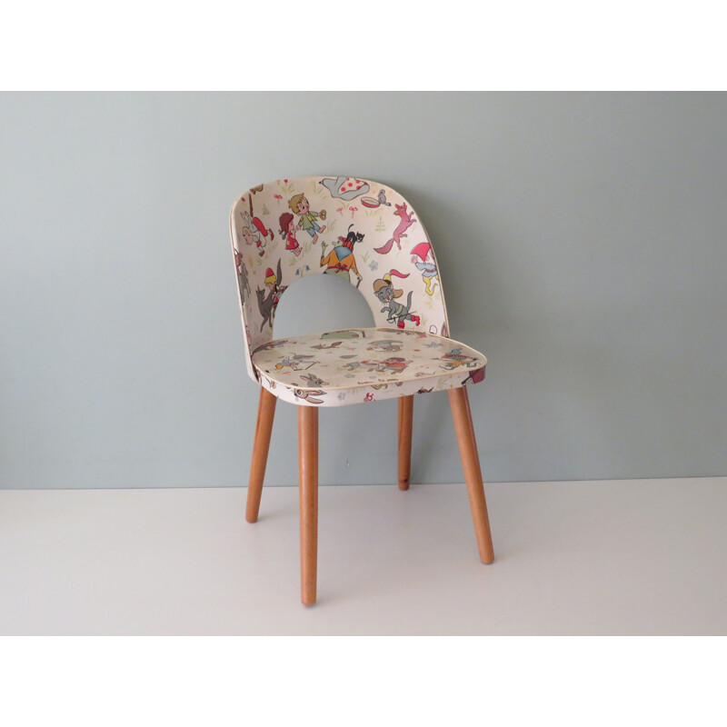 Vintage children's chair with fairytale skai upholstery, 1950s