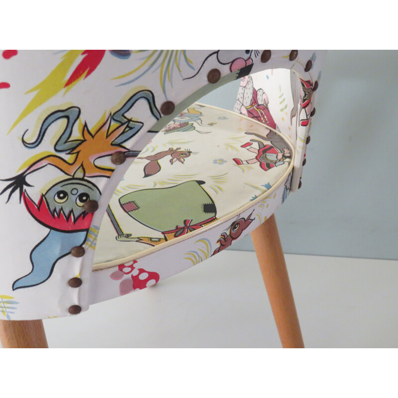 Vintage children's chair with fairytale skai upholstery, 1950s