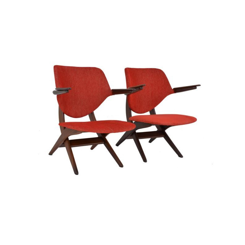 Pair of "Pelican" armchairs in teak and fabric, Louis VAN TEEFELEN - 1960s