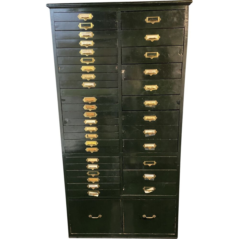 Vintage notary filing cabinet in green lacquered wood