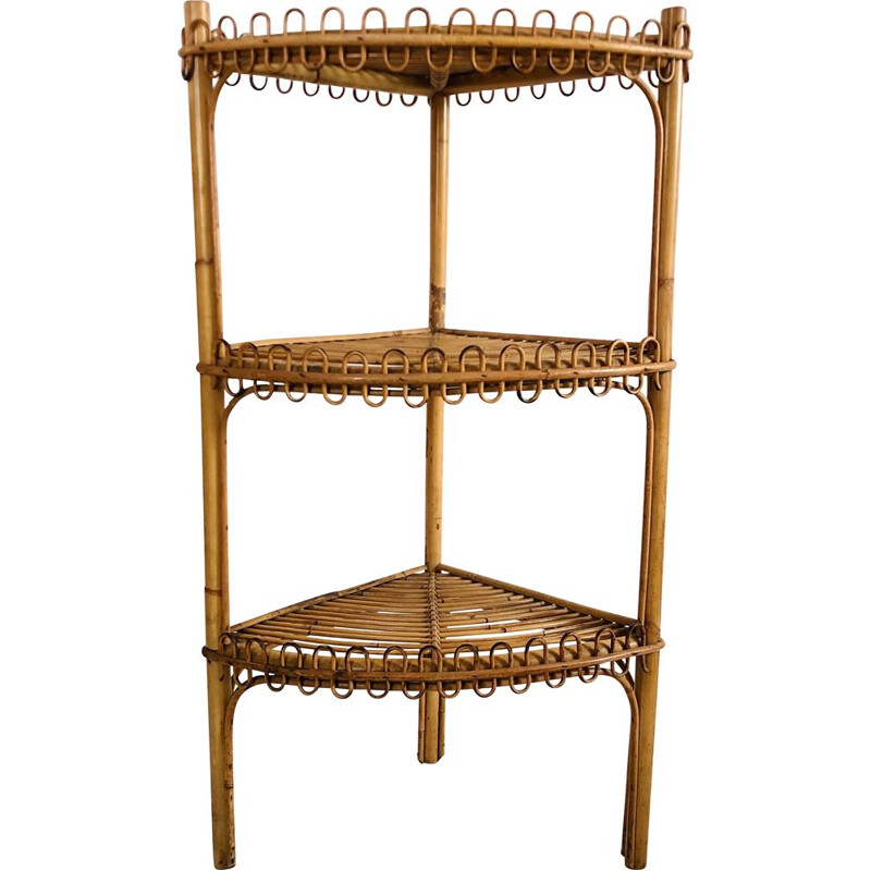 Vintage corner shelf in rattan by Franco Albini for Bonacina, Italy 1960