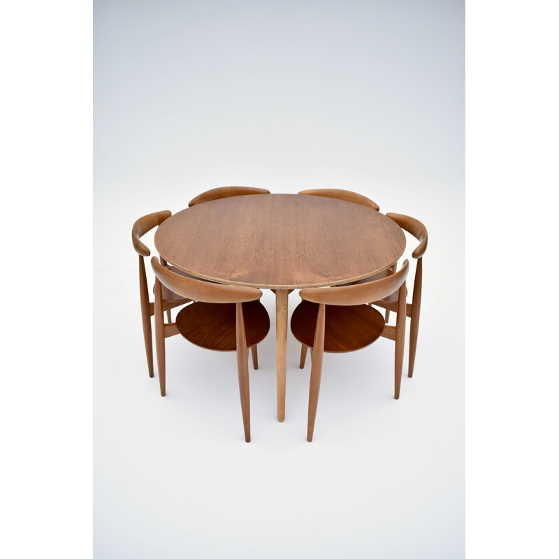 Juego de comedor vintage de teca de Hans Wegner Heart para Fritz Hansen, 1950