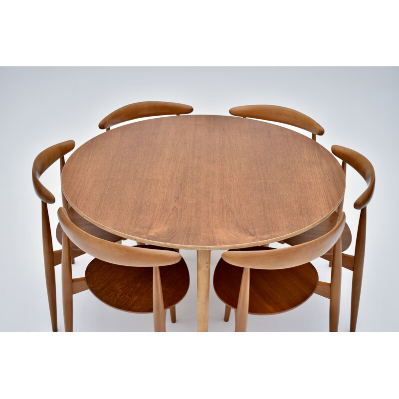 Set da pranzo vintage in teak di Hans Wegner Heart per Fritz Hansen, 1950