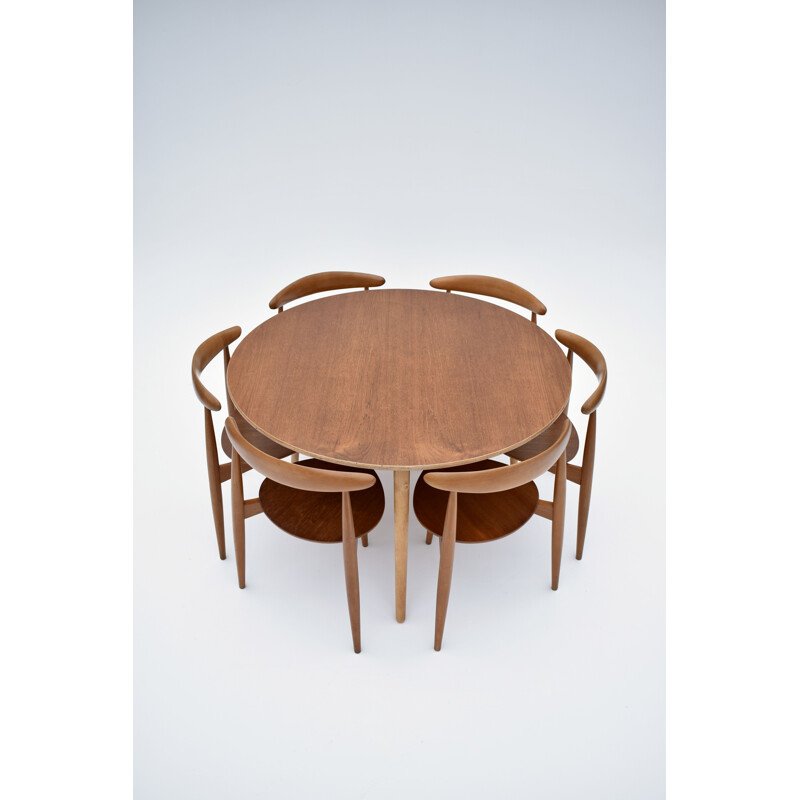 Juego de comedor vintage de teca de Hans Wegner Heart para Fritz Hansen, 1950