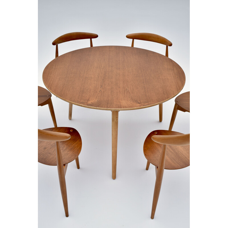 Juego de comedor vintage de teca de Hans Wegner Heart para Fritz Hansen, 1950